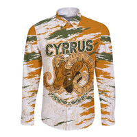 Cyprus Long Sleeve Button Shirt with Mouflon Illustration Design and National Laurel - Wonder Print Shop