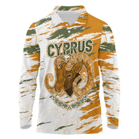Cyprus Long Sleeve Polo Shirt with Mouflon Illustration Design and National Laurel - Wonder Print Shop