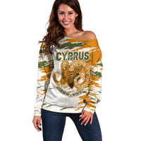 Cyprus Off Shoulder Sweater with Mouflon Illustration Design and National Laurel - Wonder Print Shop
