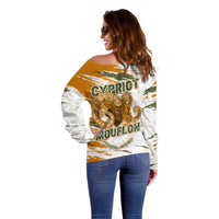 Cyprus Off Shoulder Sweater with Mouflon Illustration Design and National Laurel - Wonder Print Shop