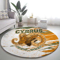 Cyprus Round Carpet with Mouflon Illustration Design and National Laurel - Wonder Print Shop