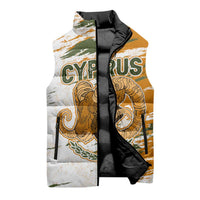 Cyprus Sleeveless Puffer Jacket with Mouflon Illustration Design and National Laurel - Wonder Print Shop