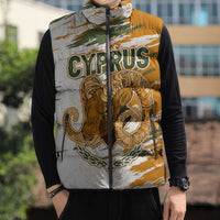 Cyprus Sleeveless Puffer Jacket with Mouflon Illustration Design and National Laurel - Wonder Print Shop