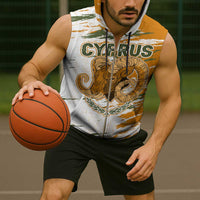 Cyprus Sleeveless Zip Hoodie with Mouflon Illustration Design and National Laurel - Wonder Print Shop