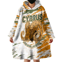 Cyprus Wearable Blanket Hoodie with Mouflon Illustration Design and National Laurel - Wonder Print Shop