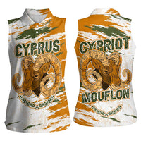 Cyprus Women Sleeveless Polo Shirt with Mouflon Illustration Design and National Laurel - Wonder Print Shop