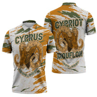 Cyprus Zipper Polo Shirt with Mouflon Illustration Design and National Laurel - Wonder Print Shop