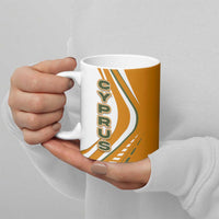 Cyprus Ceramic Mug with Orange White Abstract Streak Design and Flag Emblem - Wonder Print Shop