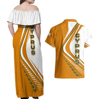 Cyprus Couples Matching Off Shoulder Maxi Dress and Hawaiian Shirt with Orange White Abstract Streak Design and Flag Emblem - Wonder Print Shop