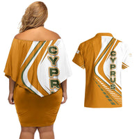 Cyprus Couples Matching Off Shoulder Short Dress and Hawaiian Shirt with Orange White Abstract Streak Design and Flag Emblem - Wonder Print Shop