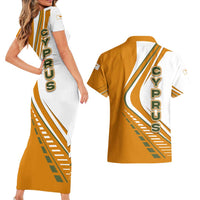 Cyprus Couples Matching Short Sleeve Bodycon Dress and Hawaiian Shirt with Orange White Abstract Streak Design and Flag Emblem - Wonder Print Shop