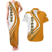 Cyprus Couples Matching Tank Maxi Dress and Hawaiian Shirt with Orange White Abstract Streak Design and Flag Emblem - Wonder Print Shop