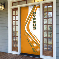Cyprus Door Cover with Orange White Abstract Streak Design and Flag Emblem - Wonder Print Shop