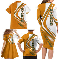 Cyprus Family Matching Long Sleeve Bodycon Dress and Hawaiian Shirt with Orange White Abstract Streak Design and Flag Emblem - Wonder Print Shop