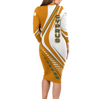 Cyprus Family Matching Long Sleeve Bodycon Dress and Hawaiian Shirt with Orange White Abstract Streak Design and Flag Emblem - Wonder Print Shop