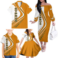 Cyprus Family Matching Off The Shoulder Long Sleeve Dress and Hawaiian Shirt with Orange White Abstract Streak Design and Flag Emblem - Wonder Print Shop