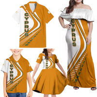 Cyprus Family Matching Off Shoulder Maxi Dress and Hawaiian Shirt with Orange White Abstract Streak Design and Flag Emblem - Wonder Print Shop