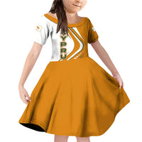 Cyprus Family Matching Off Shoulder Short Dress and Hawaiian Shirt with Orange White Abstract Streak Design and Flag Emblem - Wonder Print Shop