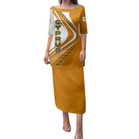 Cyprus Family Matching Puletasi and Hawaiian Shirt with Orange White Abstract Streak Design and Flag Emblem - Wonder Print Shop