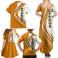 Cyprus Family Matching Summer Maxi Dress and Hawaiian Shirt with Orange White Abstract Streak Design and Flag Emblem - Wonder Print Shop