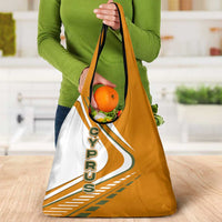 Cyprus Grocery Bag with Orange White Abstract Streak Design and Flag Emblem - Wonder Print Shop