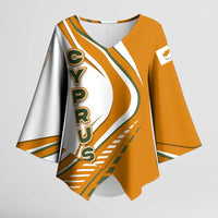 Cyprus Kimono Sleeve Blouse with Orange White Abstract Streak Design and Flag Emblem - Wonder Print Shop