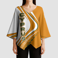 Cyprus Kimono Sleeve Blouse with Orange White Abstract Streak Design and Flag Emblem - Wonder Print Shop