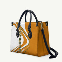 Cyprus Leather Bag with Orange White Abstract Streak Design and Flag Emblem - Wonder Print Shop