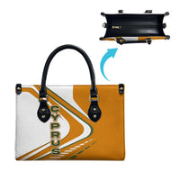 Cyprus Leather Bag with Orange White Abstract Streak Design and Flag Emblem - Wonder Print Shop
