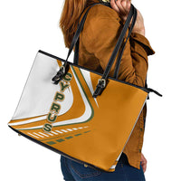 Cyprus Leather Tote Bag with Orange White Abstract Streak Design and Flag Emblem - Wonder Print Shop