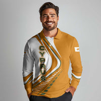Cyprus Long Sleeve Polo Shirt with Orange White Abstract Streak Design and Flag Emblem - Wonder Print Shop