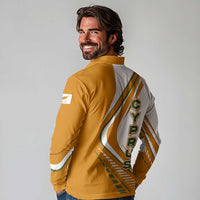 Cyprus Long Sleeve Polo Shirt with Orange White Abstract Streak Design and Flag Emblem - Wonder Print Shop