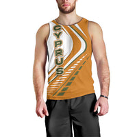 Cyprus Men Tank Top with Orange White Abstract Streak Design and Flag Emblem - Wonder Print Shop