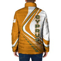 Cyprus Padded Jacket with Orange White Abstract Streak Design and Flag Emblem - Wonder Print Shop