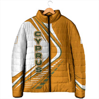 Cyprus Padded Jacket with Orange White Abstract Streak Design and Flag Emblem - Wonder Print Shop