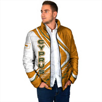 Cyprus Padded Jacket with Orange White Abstract Streak Design and Flag Emblem - Wonder Print Shop