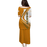 Cyprus Puletasi with Orange White Abstract Streak Design and Flag Emblem - Wonder Print Shop