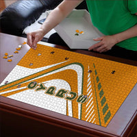 Cyprus Puzzle with Orange White Abstract Streak Design and Flag Emblem - Wonder Print Shop