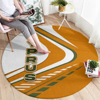 Cyprus Round Carpet with Orange White Abstract Streak Design and Flag Emblem - Wonder Print Shop