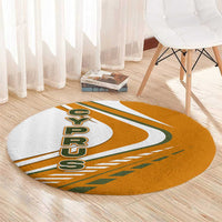 Cyprus Round Carpet with Orange White Abstract Streak Design and Flag Emblem - Wonder Print Shop