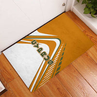 Cyprus Rubber Doormat with Orange White Abstract Streak Design and Flag Emblem - Wonder Print Shop