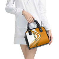 Cyprus Shoulder Handbag with Orange White Abstract Streak Design and Flag Emblem - Wonder Print Shop