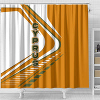 Cyprus Shower Curtain with Orange White Abstract Streak Design and Flag Emblem - Wonder Print Shop