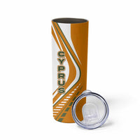 Cyprus Skinny Tumbler with Orange White Abstract Streak Design and Flag Emblem - Wonder Print Shop