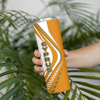 Cyprus Skinny Tumbler with Orange White Abstract Streak Design and Flag Emblem - Wonder Print Shop