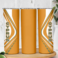 Cyprus Skinny Tumbler with Orange White Abstract Streak Design and Flag Emblem - Wonder Print Shop
