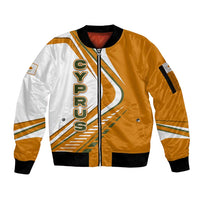 Cyprus Sleeve Zip Bomber Jacket with Orange White Abstract Streak Design and Flag Emblem - Wonder Print Shop