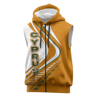Cyprus Sleeveless Zip Hoodie with Orange White Abstract Streak Design and Flag Emblem - Wonder Print Shop