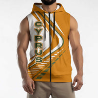 Cyprus Sleeveless Zip Hoodie with Orange White Abstract Streak Design and Flag Emblem - Wonder Print Shop
