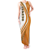 Cyprus Tank Maxi Dress with Orange White Abstract Streak Design and Flag Emblem - Wonder Print Shop